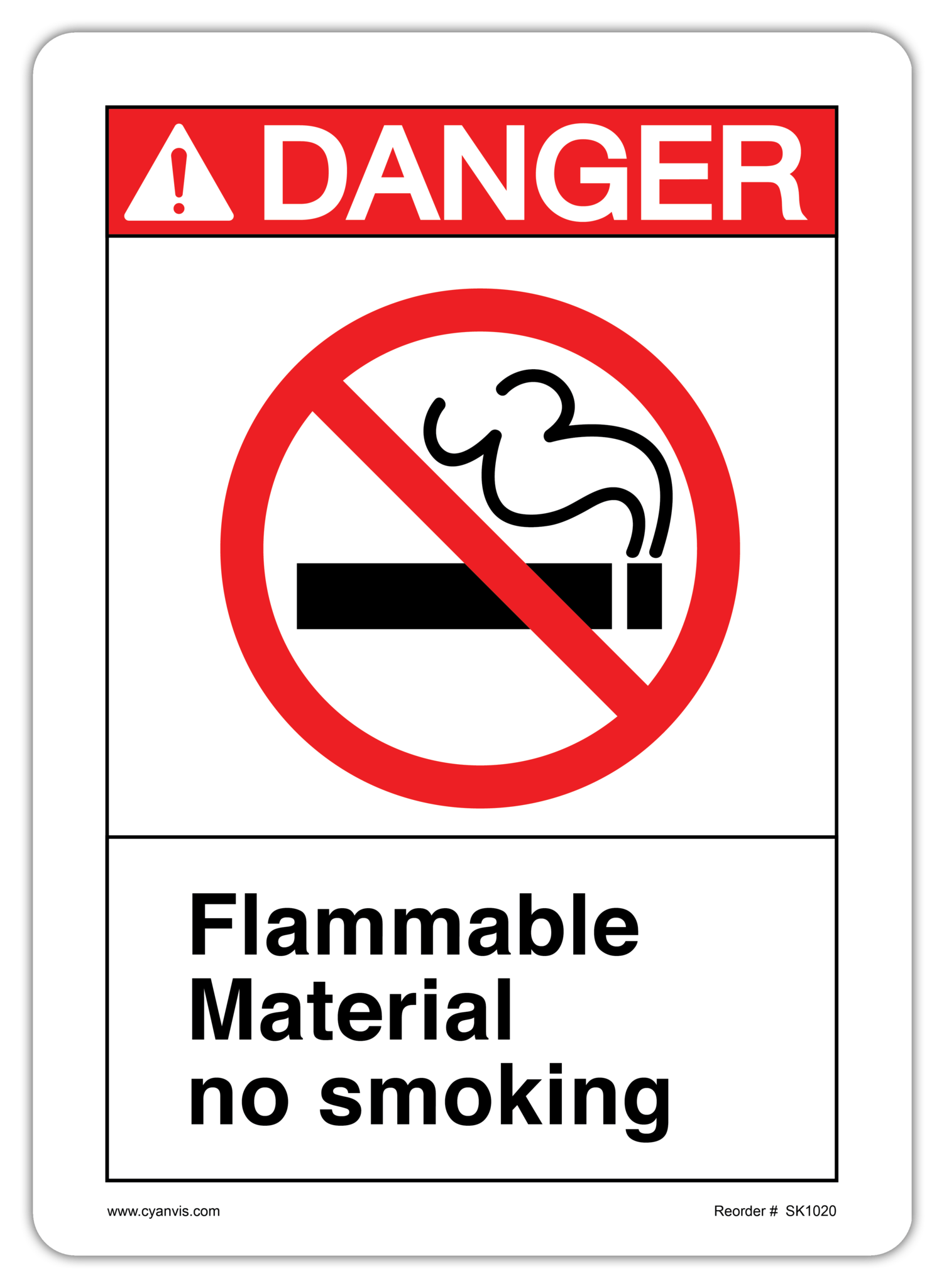 Safety Sign: ANSI - Danger - FLAMMABLE MATERIAL NO SMOKING - CYANvisuals