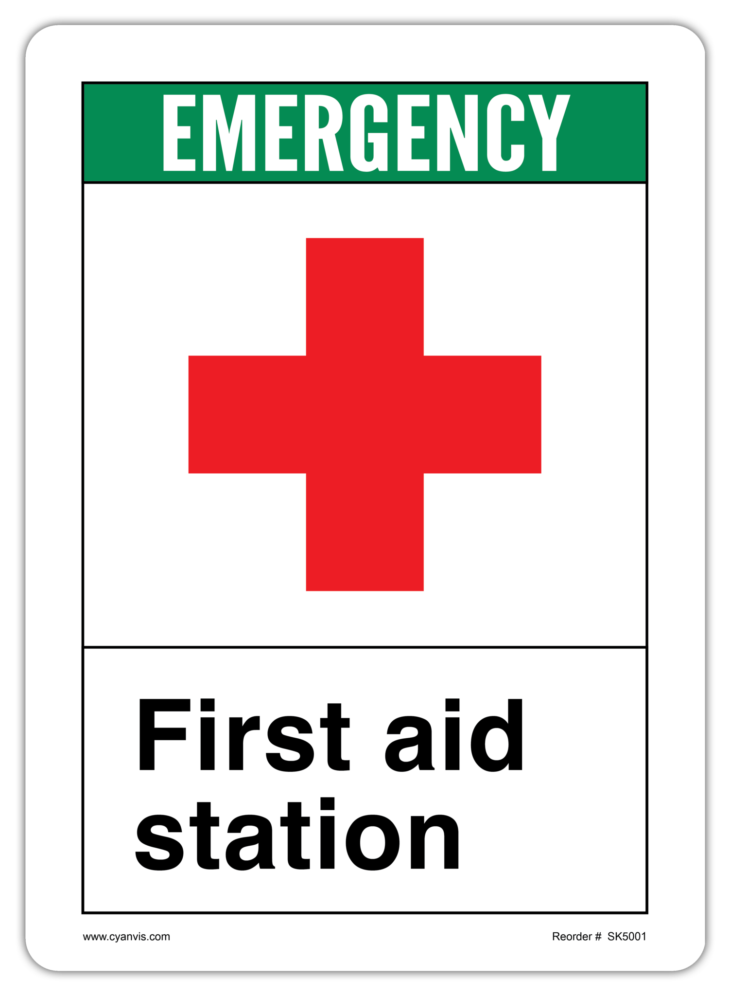 Safety Sign: ANSI - Safety First - FIRST AID STATION - CYANvisuals