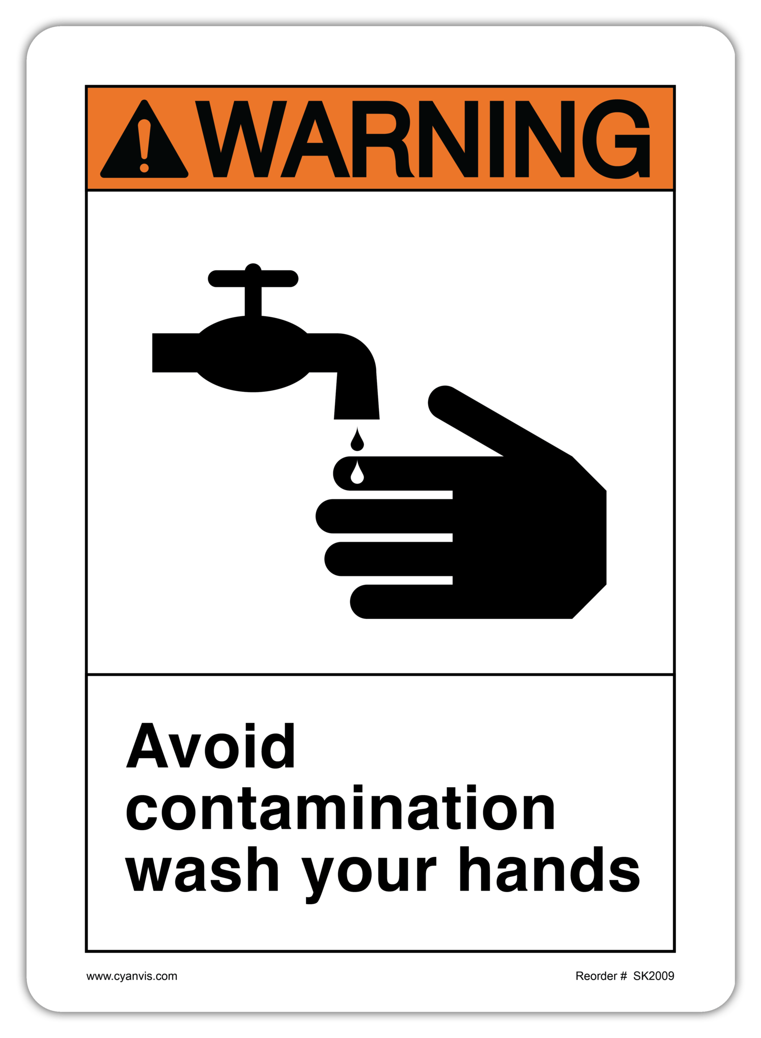 Safety Sign: ANSI - Warning - AVOID CONTAMINATION WASH YOUR HANDS - CYANvisuals