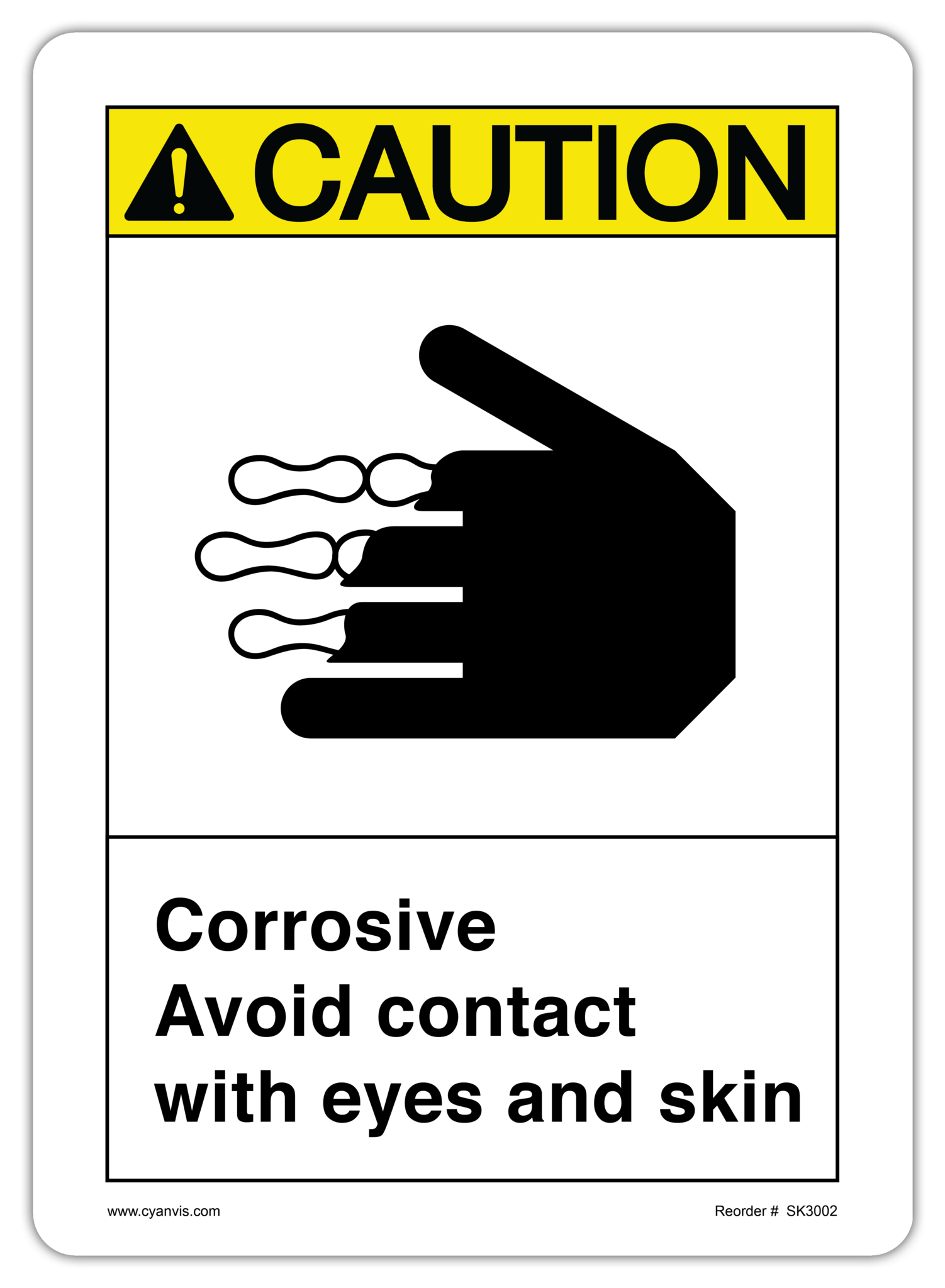 Safety Sign: ASNI - Caution - CORROSIVE AVOID CONTACT WITH EYES AND SKIN - CYANvisuals
