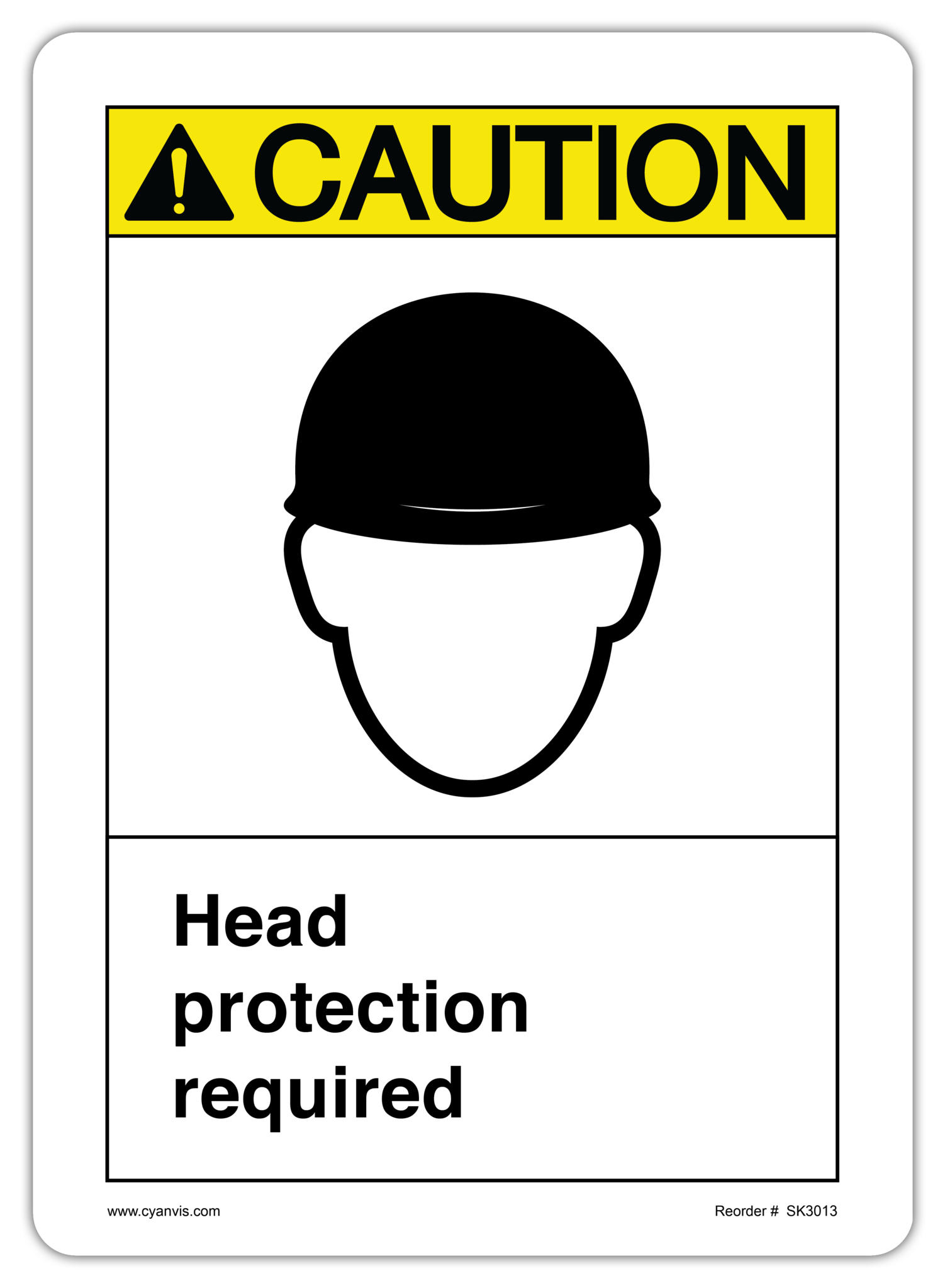 Safety Sign: ASNI - Caution - HEAD PROTECTION REQUIRED - CYANvisuals