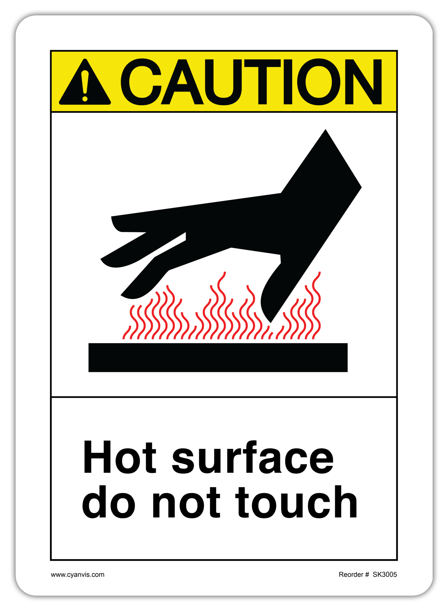 Safety Sign: ASNI - Caution - HOT SURFACE DO NOT TOUCH - CYANvisuals