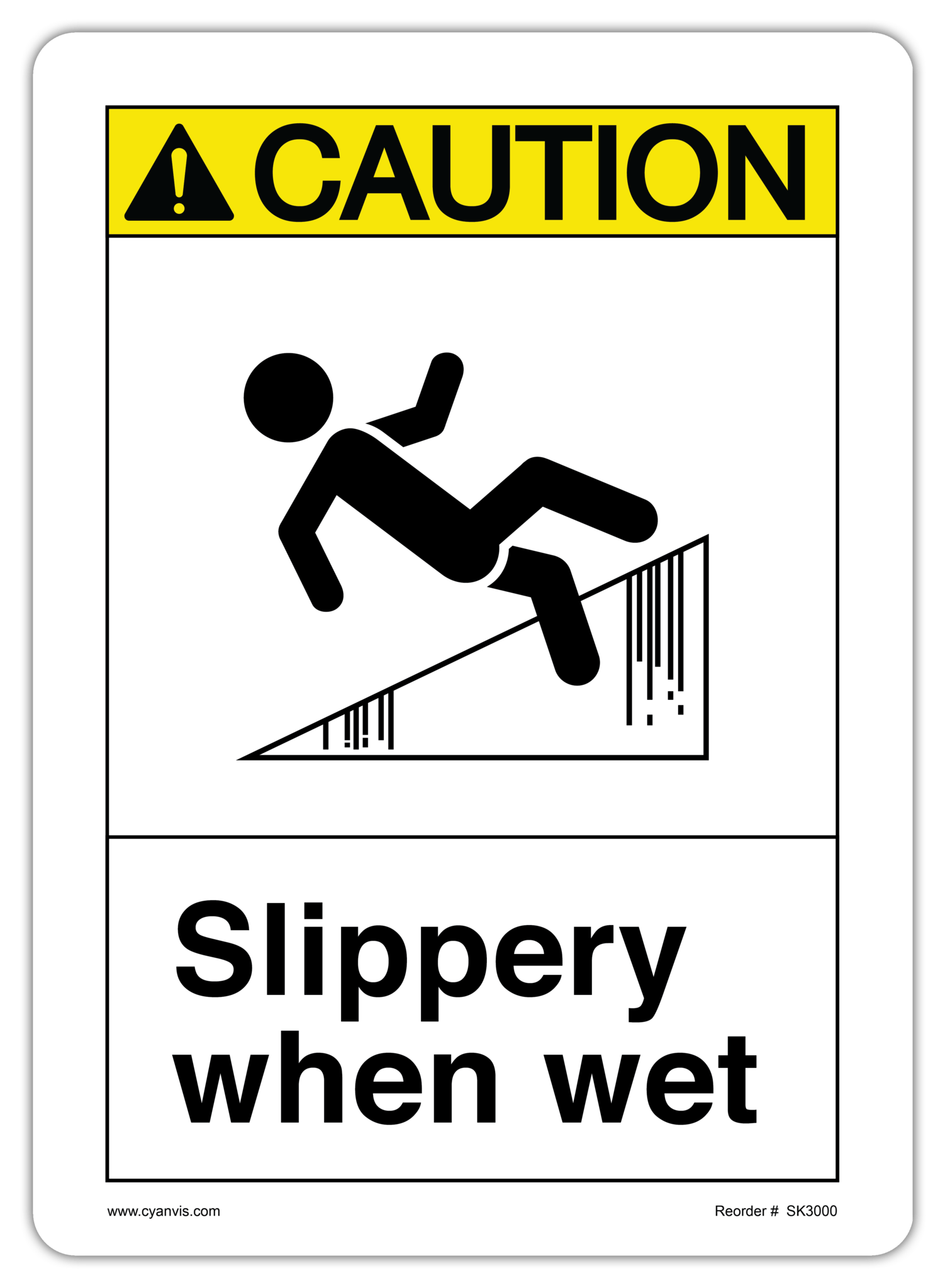 Safety Sign: ASNI - Caution - SLIPPERY WHERE WET - CYANvisuals