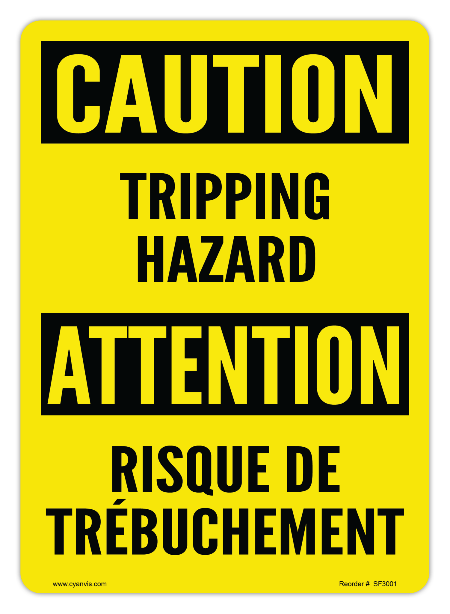 Safety Sign: Bilingual - Caution - TRIPPING HAZARD | RISQUE DE TREBUCHEMENT - CYANvisuals