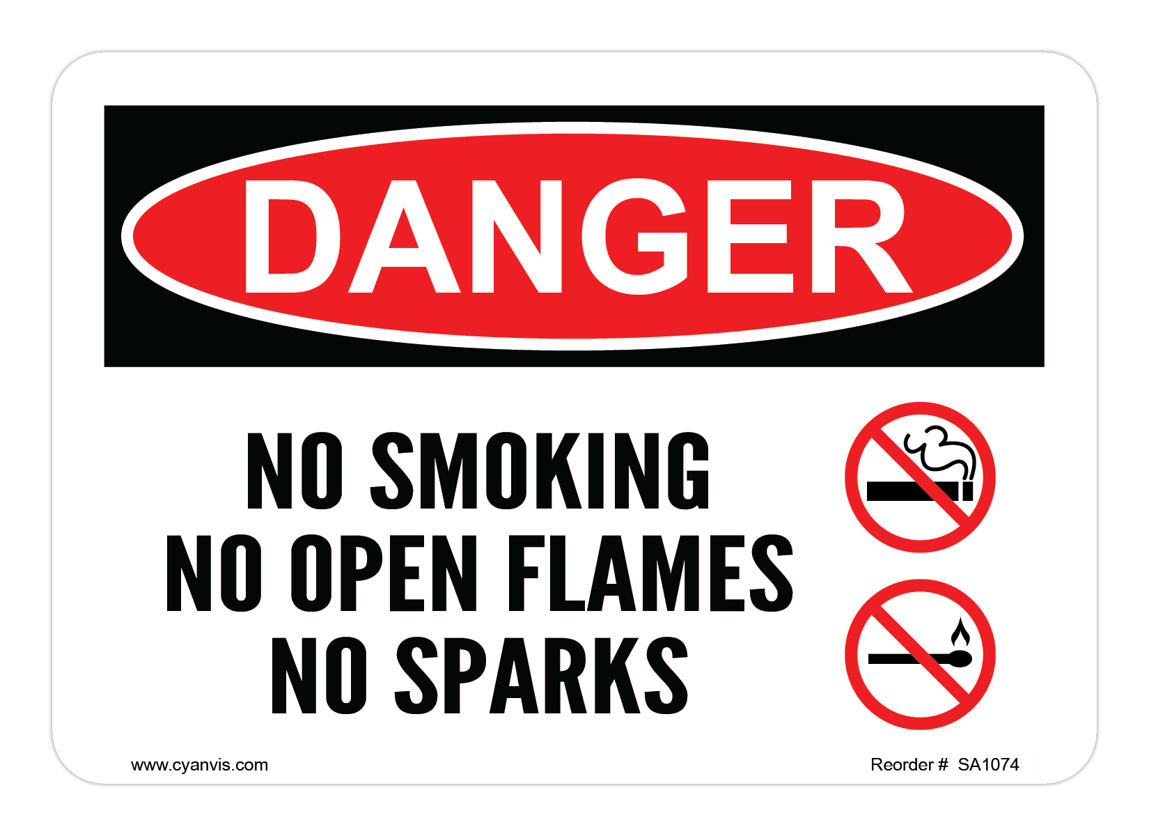 Safety Sign: Danger - NO SMOKING NO OPEN FLAMES NO SPARKS - CYANvisuals