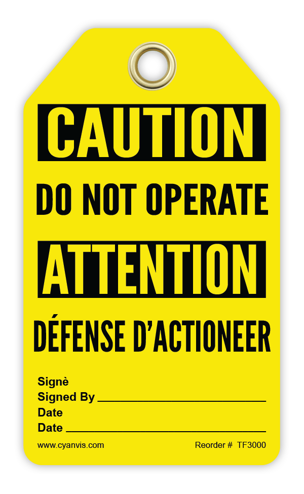 Safety Tag: Bilingual - Caution - DO NOT OPERATE - DÉFENSE D'ACTIONNER - CYANvisuals