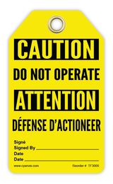 Safety Tag: Bilingual - Caution - DO NOT OPERATE - DÉFENSE D'ACTIONNER - CYANvisuals