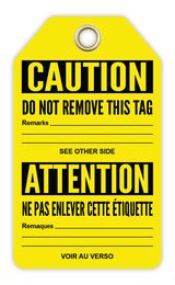 Safety Tag: Bilingual - Caution - HIGH VOLTAGE - HAUTE TENSION - CYANvisuals