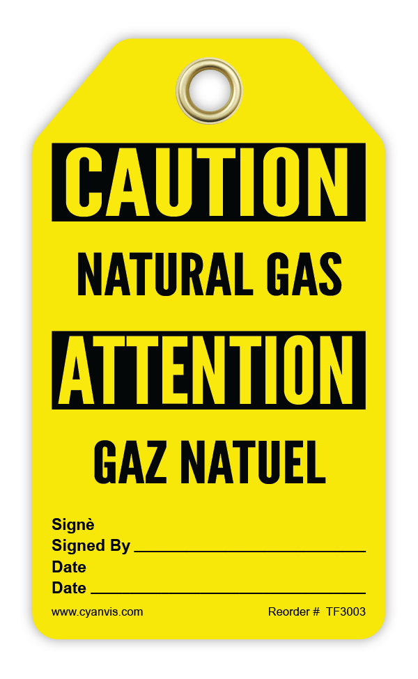 Safety Tag: Bilingual - Caution - NATURAL GAS - GAZ NATUEL - CYANvisuals