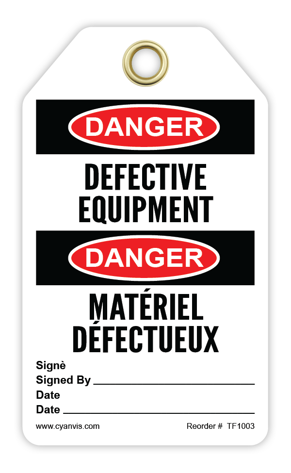 Safety Tag: Bilingual - Danger - DEFECTIVE EQUIPMENT - MATÉRIEL DÉFECTUEUX - CYANvisuals