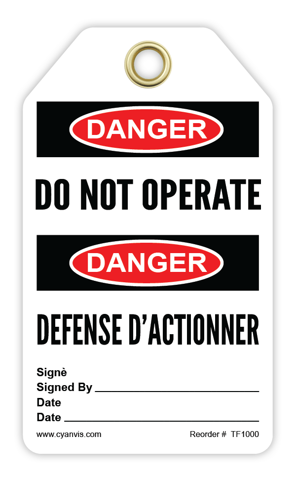 Safety Tag: Bilingual - Danger - DO NOT OPERATE - DÉFENSE D'ACTIONNER - CYANvisuals