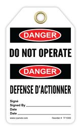 Safety Tag: Bilingual - Danger - DO NOT OPERATE - DÉFENSE D'ACTIONNER - CYANvisuals