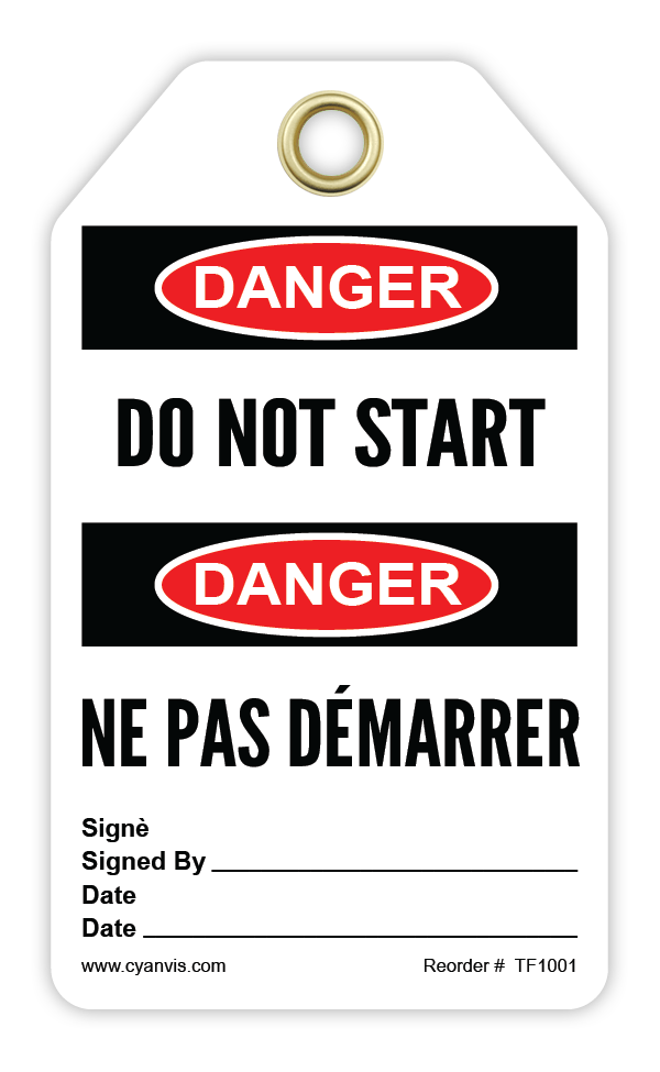 Safety Tag: Bilingual - Danger - DO NOT START - NE PAS DÉMARRER - CYANvisuals