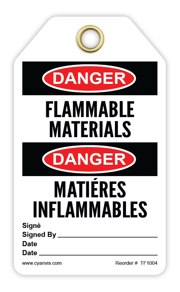 Safety Tag: Bilingual - Danger - FLAMMABLE MATERIALS - MATIÉRES INFLAMMABLES - CYANvisuals
