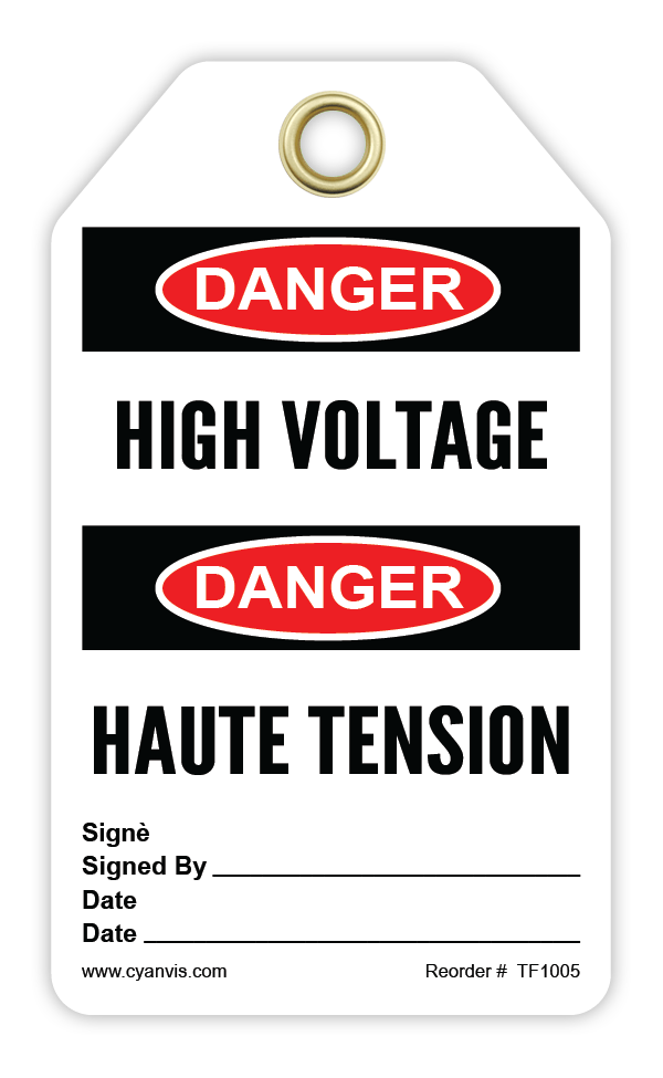 Safety Tag: Bilingual - Danger - HIGH VOLTAGE - HAUTE TENSION - CYANvisuals