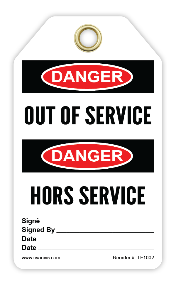 Safety Tag: Bilingual - Danger - OUT OF SERVICE - HORS SERVICE - CYANvisuals