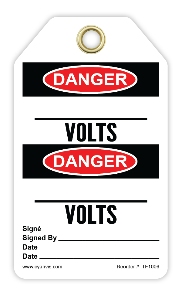 Safety Tag: Bilingual - Danger - ____ VOLTS - _____ VOLTS - CYANvisuals