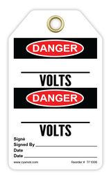 Safety Tag: Bilingual - Danger - ____ VOLTS - _____ VOLTS - CYANvisuals