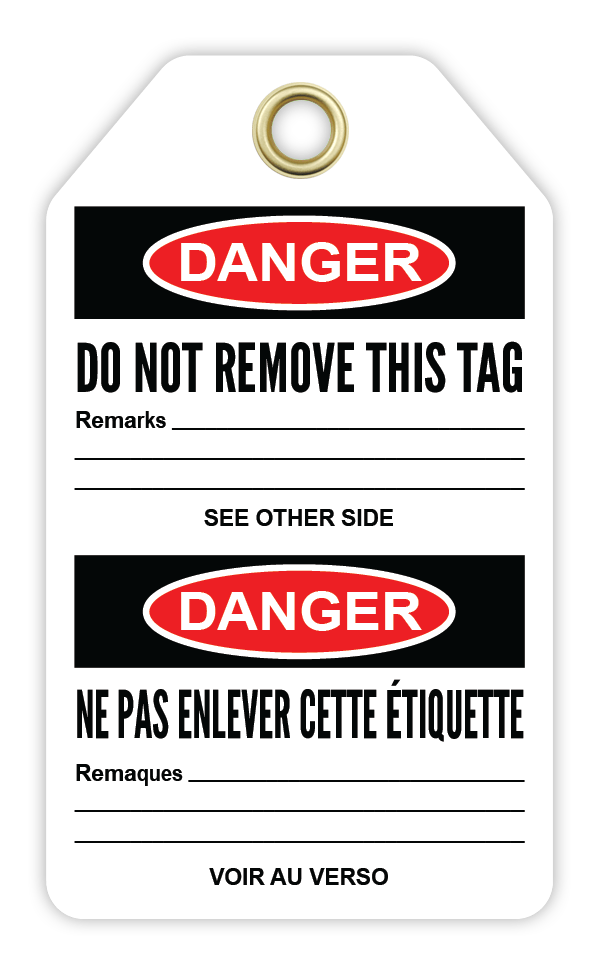 Safety Tag: Bilingual - Lockout - DO NOT START MEN WORKING - DANGER - NE PA DÉMARRER TRAVAUX EN COURS - CYANvisuals