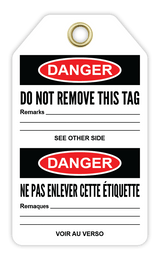 Safety Tag: Bilingual - Lockout - DO NOT START MEN WORKING - DANGER - NE PA DÉMARRER TRAVAUX EN COURS - CYANvisuals