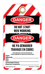 Safety Tag: Bilingual - Lockout - DO NOT START MEN WORKING - DANGER - NE PA DÉMARRER TRAVAUX EN COURS - CYANvisuals