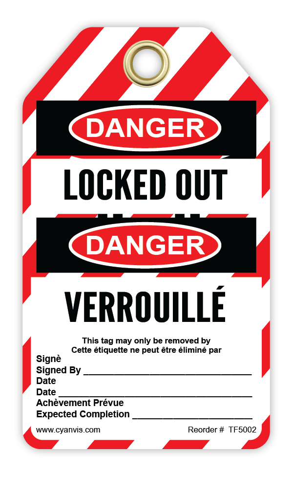 Safety Tag: Bilingual - Lockout - LOCKED OUT - DANGER - VERROUILLÉ - CYANvisuals