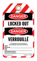 Safety Tag: Bilingual - Lockout - LOCKED OUT - DANGER - VERROUILLÉ - CYANvisuals