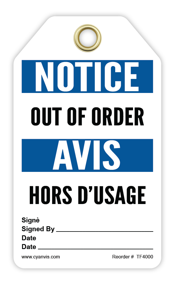 Safety Tag: Bilingual - Notice - OUT OF ORDER - AVIS - HORS D'USAGE - CYANvisuals