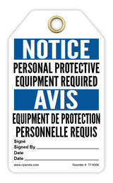 Safety Tag: Bilingual - Notice - PERSONAL PROTECTIVE EQUIPMENT REQUIRED - AVIS - ÉQUIPEMENT DE PROTECTION PERSONNELLE REQUIS - CYANvisuals