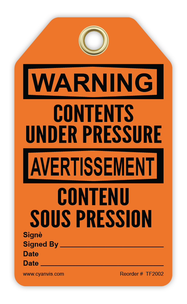 Safety Tag: Bilingual - Warning - CONTENTS UNDER PRESSURE - CONTENU SOUS PRESSION - CYANvisuals