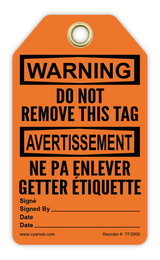 Safety Tag: Bilingual - Warning - DO NOT REMOVE THIS TAG - NE PA ENLEVER GETTER ÉTIQUETTE - CYANvisuals