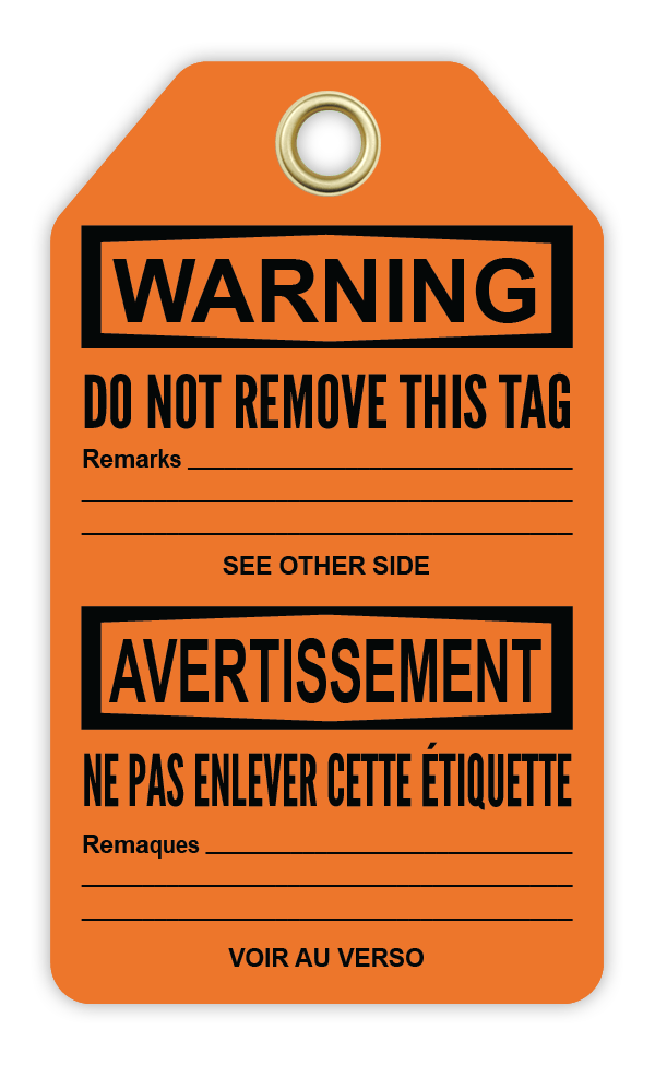 Safety Tag: Bilingual - Warning - DO NOT REMOVE THIS TAG - NE PA ENLEVER GETTER ÉTIQUETTE - CYANvisuals