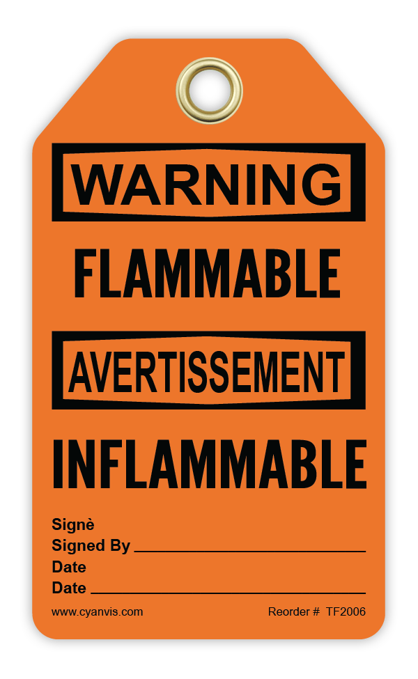Safety Tag: Bilingual - Warning - FLAMMABLE - INFLAMMABLE - CYANvisuals