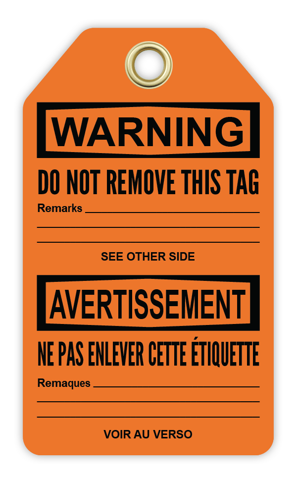 Safety Tag: Bilingual - Warning - MISUSE MAY CAUSE INJURY - UNE MAUVAISE UTILISATION PEUT CAUSER DE BLESSURES - CYANvisuals