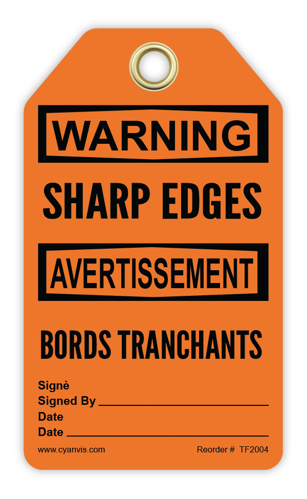 Safety Tag: Bilingual - Warning - SHARP ENDGES - BORDS TRANCHANTS - CYANvisuals