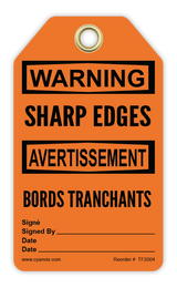 Safety Tag: Bilingual - Warning - SHARP ENDGES - BORDS TRANCHANTS - CYANvisuals