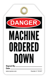Safety Tag: Danger - MACHINE ORDERED DOWN - CYANvisuals