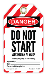 Safety Tag: Lockout - DO NOT START ELECTRICIAN AT WORK - CYANvisuals