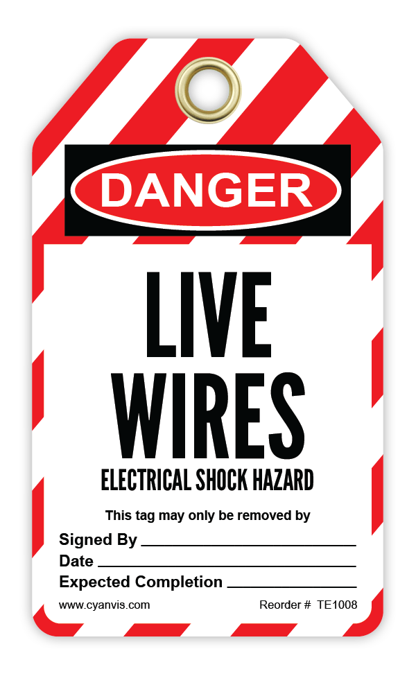 Safety Tag: Lockout - LIVE WIRES ELECTRICAL SHOCK HAZARD - CYANvisuals