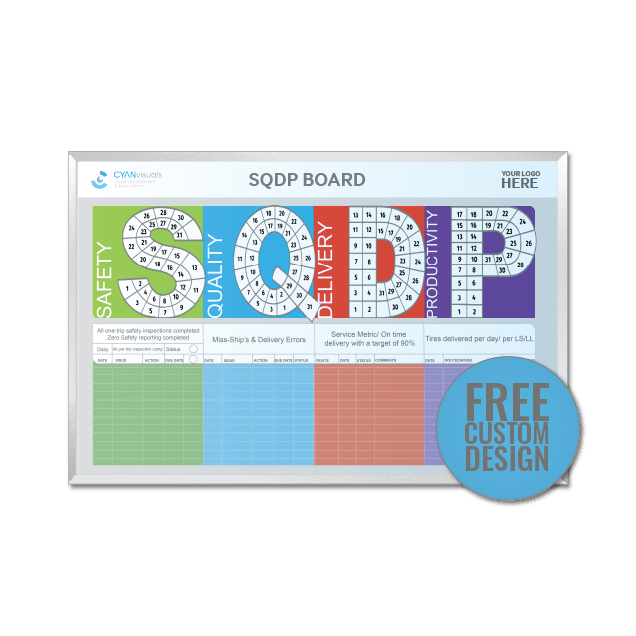 SQDC+ KPI Dry Erase Board - Industrial Grade Non- Magnetic Whiteboard (Custom Printed & Free Design Included)) - CYANvisuals